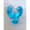SCULTURA FIGURA UCCELLINI ABBRACCIO VETRO Murano TRANSPARENTE  TURCHESE 9 cm/h