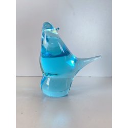 SCULTURA FIGURA UCCELLINI ABBRACCIO VETRO Murano TRANSPARENTE  TURCHESE 9 cm/h