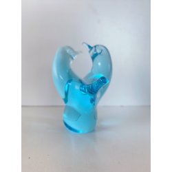 SCULTURA FIGURA UCCELLINI ABBRACCIO VETRO Murano TRANSPARENTE  TURCHESE 9 cm/h