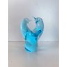 SCULTURA FIGURA UCCELLINI ABBRACCIO VETRO Murano TRANSPARENTE  TURCHESE 9 cm/h