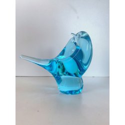 SCULTURA FIGURA UCCELLINI ABBRACCIO VETRO Murano TRANSPARENTE  TURCHESE 9 cm/h