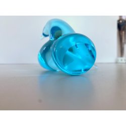 SCULTURA FIGURA UCCELLINI ABBRACCIO VETRO Murano TRANSPARENTE  TURCHESE 9 cm/h