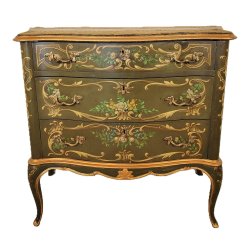 ANTICA COMO Luigi XV 1900 CASSETTIERA VENEZIANA 3 CASSETTI dipinta Verde Oro