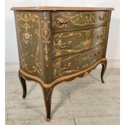 ANTICA COMO Luigi XV 1900 CASSETTIERA VENEZIANA 3 CASSETTI dipinta Verde Oro