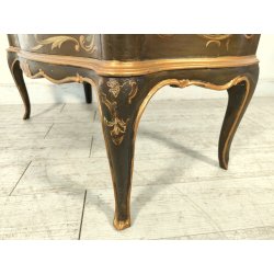 ANTICA COMO Luigi XV 1900 CASSETTIERA VENEZIANA 3 CASSETTI dipinta Verde Oro