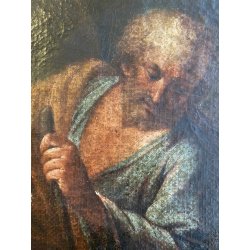 GRANDE ANTICO DIPINTO OLIO Sacra Famiglia FUGA in EGITTO ARTE RELIGIOSA 84x69 cm