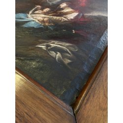 GRANDE ANTICO DIPINTO OLIO Sacra Famiglia FUGA in EGITTO ARTE RELIGIOSA 84x69 cm