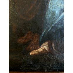 GRANDE ANTICO DIPINTO OLIO Sacra Famiglia FUGA in EGITTO ARTE RELIGIOSA 84x69 cm