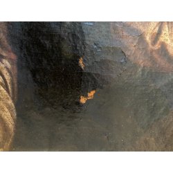 GRANDE ANTICO DIPINTO OLIO Sacra Famiglia FUGA in EGITTO ARTE RELIGIOSA 84x69 cm