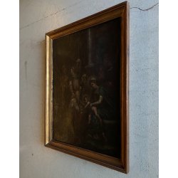 ANTICO DIPINTO OLIO Sacra Famiglia L' ADORAZIONE DEI MAGI RELIGIOSO  53,5 x69 cm