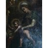 ANTICO DIPINTO OLIO Sacra Famiglia L' ADORAZIONE DEI MAGI RELIGIOSO  53,5 x69 cm