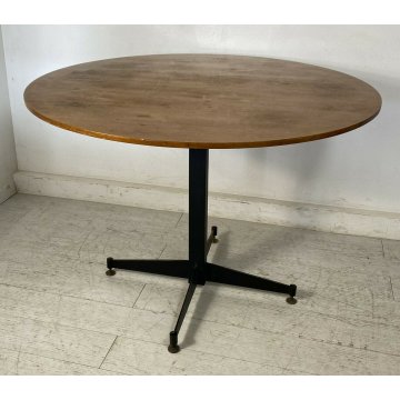 TAVOLO DESIGN ROTONDO ANNI 60 ATTR. ICO PARISI TABLE LEGNO OTTONE FERRO 4 GAMBE 