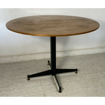 TAVOLO DESIGN ROTONDO ANNI 60 ATTR. ICO PARISI TABLE LEGNO OTTONE FERRO 4 GAMBE 
