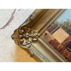 ANTICO DIPINTO OLIO VEDUTA "Squero di San Trovaso" CANTIERE GONDOLE VENEZIA 1874