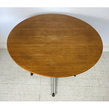 TAVOLO DESIGN ROTONDO ANNI 60 ATTR. ICO PARISI TABLE LEGNO OTTONE FERRO 4 GAMBE 
