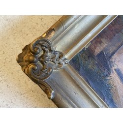 ANTICO DIPINTO OLIO VEDUTA "Squero di San Trovaso" CANTIERE GONDOLE VENEZIA 1874