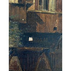 ANTICO DIPINTO OLIO VEDUTA "Squero di San Trovaso" CANTIERE GONDOLE VENEZIA 1874
