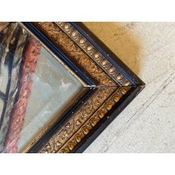 ANTICO QUADRO DIPINTO OLIO PAESAGGIO RURALE CORTILE SCALA BALLATOIO