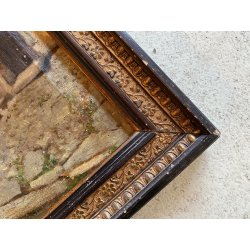 ANTICO QUADRO DIPINTO OLIO PAESAGGIO RURALE CORTILE SCALA BALLATOIO