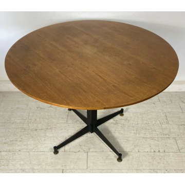 TAVOLO DESIGN ROTONDO ANNI 60 ATTR. ICO PARISI TABLE LEGNO OTTONE FERRO 4 GAMBE 
