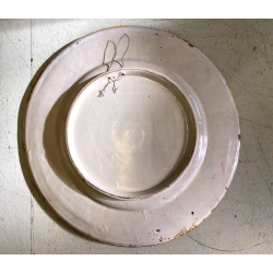 ANTICO PIATTO PARATA MAIOLICA POLICROMA SCENA MITOLOGICA DECORO GROTTESCHE ø52cm