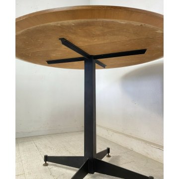TAVOLO DESIGN ROTONDO ANNI 60 ATTR. ICO PARISI TABLE LEGNO OTTONE FERRO 4 GAMBE 