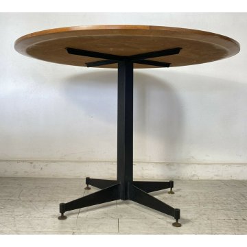 TAVOLO DESIGN ROTONDO ANNI 60 ATTR. ICO PARISI TABLE LEGNO OTTONE FERRO 4 GAMBE 