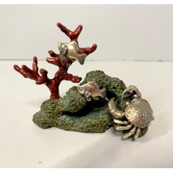 PICCOLA SCULTURA GRANCHIO ARGENTO 800 BASE METALLO POLICROMO BARRIERA CORALLINA