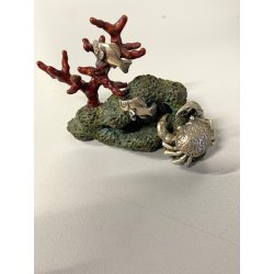 PICCOLA SCULTURA GRANCHIO ARGENTO 800 BASE METALLO POLICROMO BARRIERA CORALLINA
