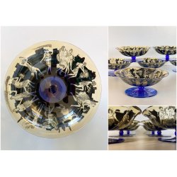 RARO SET 6 COPPE VETRO MURANO Vedar Milano DECORO NEOCLASSICO ANNI '30 ø12,5cm