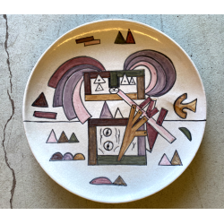 GRANDE  PIATTO CERAMICA DESIGN Kodra Ibrahim PER Rossicone 67/30 ANNI '70 ø 43cm