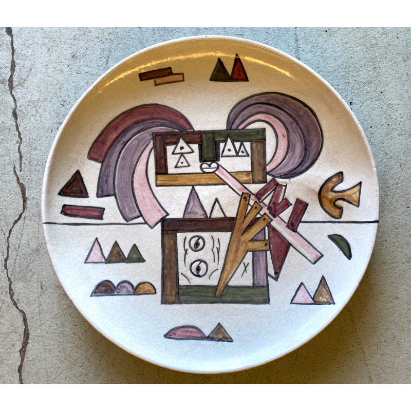 GRANDE  PIATTO CERAMICA DESIGN Kodra Ibrahim PER Rossicone 67/30 ANNI '70 ø 43cm