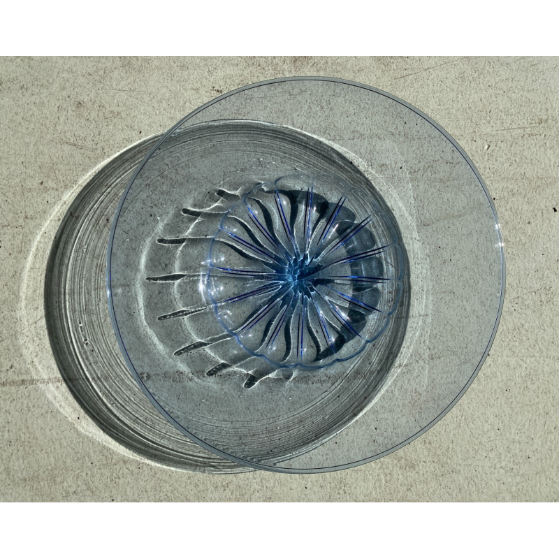 VASSOIO BOWL VETRO SOFFIATO MURANO V. Zecchin FONDO BACELLATO BLU ø 39,5x6 cm