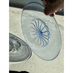 VASSOIO BOWL VETRO SOFFIATO MURANO V. Zecchin FONDO BACELLATO BLU ø 39,5x6 cm