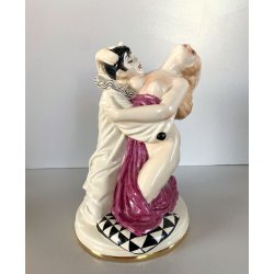 SCULTURA STATUINA CERAMICA POLICROMA Fabris PIERROT DONNA NUDO EROTICO ART DECO
