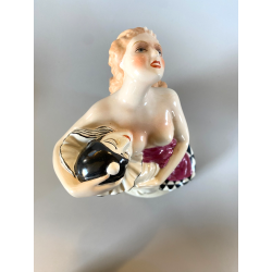 SCULTURA STATUINA CERAMICA POLICROMA Fabris PIERROT DONNA NUDO EROTICO ART DECO