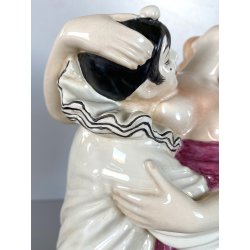 SCULTURA STATUINA CERAMICA POLICROMA Fabris PIERROT DONNA NUDO EROTICO ART DECO