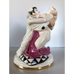 SCULTURA STATUINA CERAMICA POLICROMA Fabris PIERROT DONNA NUDO EROTICO ART DECO