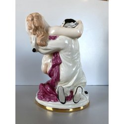 SCULTURA STATUINA CERAMICA POLICROMA Fabris PIERROT DONNA NUDO EROTICO ART DECO