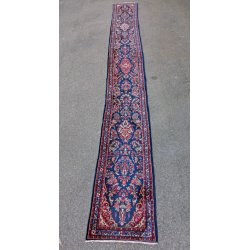 ANTICO TAPPETO PERSIANO 730x84 cm PASSATOIA LANA ROSSO BLU ORIENTALE HALL RUNNER