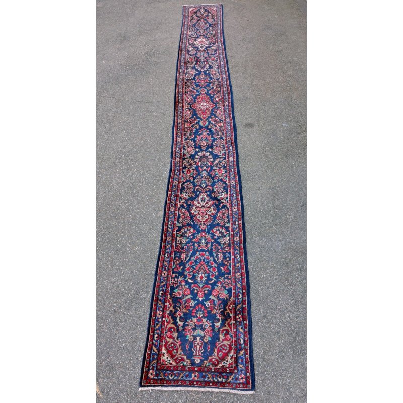 ANTICO TAPPETO PERSIANO 730x84 cm PASSATOIA LANA ROSSO BLU ORIENTALE HALL RUNNER