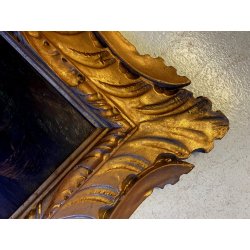 ANTICO QUADRO OLIO B. Russin SCENA GENERE PASTORE GREGGE PECORE OVILE TRAMONTO