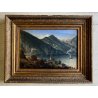 DIPINTO OLIO VEDUTA di FANTASIA PAESAGGIO STRESA LAGO MAGGIORE EPOCA '800