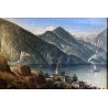 DIPINTO OLIO VEDUTA di FANTASIA PAESAGGIO STRESA LAGO MAGGIORE EPOCA '800