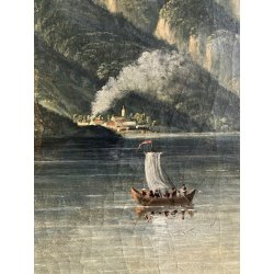 DIPINTO OLIO VEDUTA di FANTASIA PAESAGGIO STRESA LAGO MAGGIORE EPOCA '800