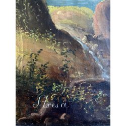 DIPINTO OLIO VEDUTA di FANTASIA PAESAGGIO STRESA LAGO MAGGIORE EPOCA '800