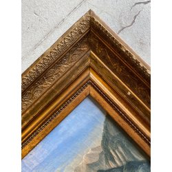 DIPINTO OLIO VEDUTA di FANTASIA PAESAGGIO STRESA LAGO MAGGIORE EPOCA '800