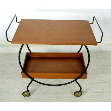 CARRELLO MID CENTURY TEA TROLLEY ITALIAN BAR CART METALLO LEGNO TEAK VINTAGE  