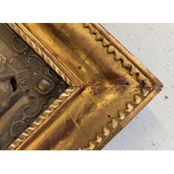 ICONA SACRA RUSSA ORTODOSSA RIZA METALLO DECORO SBALZO ARTE CRISTIANA ORIENTALE