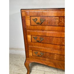 ANTICO COMO intarsiato LUIGI XV 3 CASSETTI epoca '900 legno NOCE CASSETTIERA